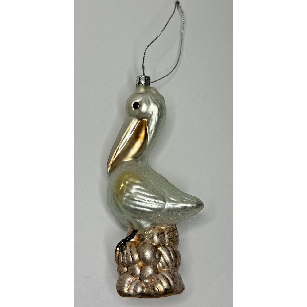 Pelican Blown Glass Christmas Ornament Gold Glitter Beach Sea Summit